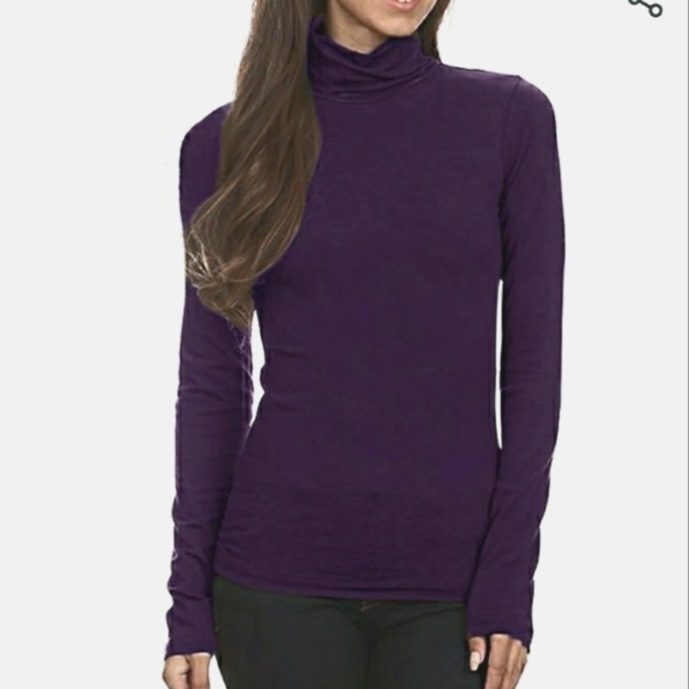 moda international Womens silk cashmere blend purple plum turtleneck sweater, S